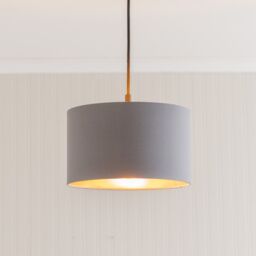 ValueLights Reni Grey Fabric with Metallic Gold Inner Pendant Ceiling Lamp Shade & Bulb - Size: 6 inches