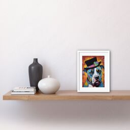 "Artery8 Wall Art Print Pit Bull Wearing Flower Top Hat Modern Pop Artwork Framed 9X7 Inch in White - Size: W7"" x H9""" - thumbnail 2