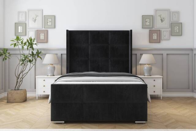 "Sloomy Beaumont Naples Frame-Mattress-50"" Upholstered Wingback Headboard in Black - Size: King" - image 1
