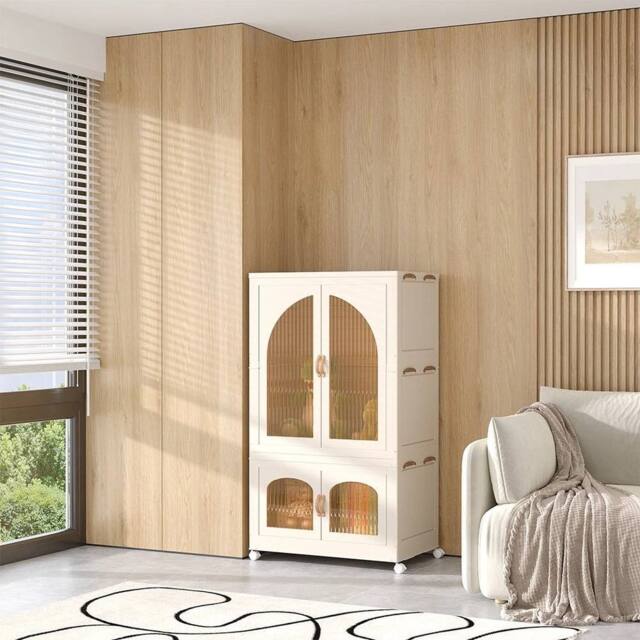 KORVIXA 120 cm Extra Large Plastic Wardrobe Clothes in Beige - Size: 100 cm - image 1