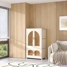 KORVIXA 120 cm Extra Large Plastic Wardrobe Clothes in Beige - Size: 100 cm - thumbnail 1