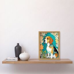 Artery8 Beagle Dog With Floral Frame & Ornate Fur Coat Colourful Modern Art Nouveau Illustration Artwork Framed Wall Art Print A4 in Light Oak - thumbnail 2