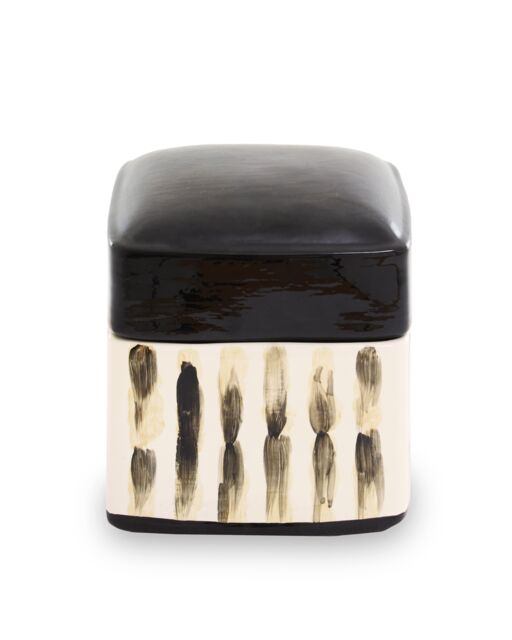 Orsina Minimalist Ceramic Trinket Box With Multicolour Brushstroke Pattern, Modern Jewellery Storage in Black - image 1
