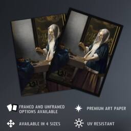 "Artery8 Woman Holding a Balance Vermeer Vintage Framed Wall Art Print in Grey - Size: W12"" x H16""" - thumbnail 2