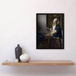 "Artery8 Woman Holding a Balance Vermeer Vintage Framed Wall Art Print in Grey - Size: W12"" x H16""" - thumbnail 4