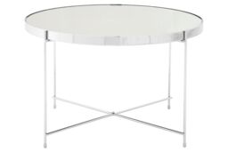Orsina Polished Large Silver Mirror Side Table, Round Table With Mirror Glass Top, Chrome Lattice Base Lounge Sofa - thumbnail 2