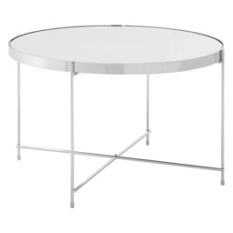 Orsina Polished Large Silver Mirror Side Table, Round Table With Mirror Glass Top, Chrome Lattice Base Lounge Sofa - thumbnail 1