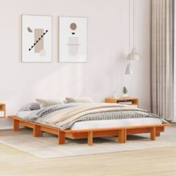 Berkfield Home Bed Frame without Mattress Wax Brown 120x200 cm Solid Wood Pine - Size: Small Double - thumbnail 2