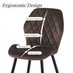 SONARA Modern Velvet Dining Chairs Set of 2 with Ergonomic Curved Backrest in Brown - thumbnail 5