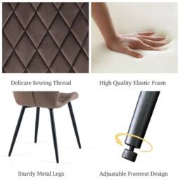 SONARA Modern Velvet Dining Chairs Set of 2 with Ergonomic Curved Backrest in Brown - thumbnail 4
