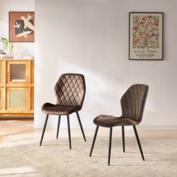 SONARA Modern Velvet Dining Chairs Set of 2 with Ergonomic Curved Backrest in Brown - thumbnail 2