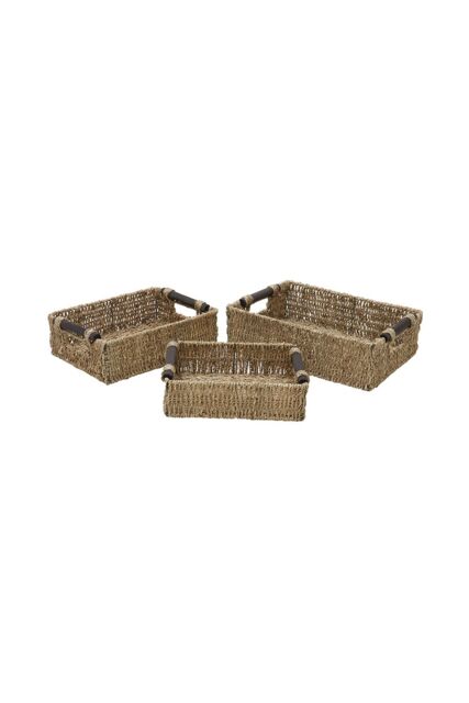 JVL Seagrass Set of 3 Rectangular Storage Baskets with Wooden Handles in Natural - image 1