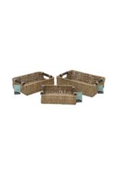 JVL Seagrass Set of 3 Rectangular Storage Baskets with Wooden Handles in Natural - thumbnail 6