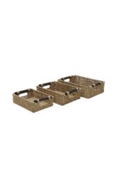 JVL Seagrass Set of 3 Rectangular Storage Baskets with Wooden Handles in Natural - thumbnail 5