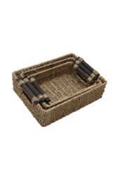 JVL Seagrass Set of 3 Rectangular Storage Baskets with Wooden Handles in Natural - thumbnail 4