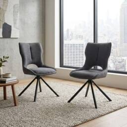 HOME LUXE INTERIOR Set of 2 Grey Roseland 360 Swivel Dining Chairs - Modern Fabric - thumbnail 5