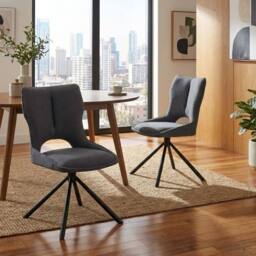 HOME LUXE INTERIOR Set of 2 Grey Roseland 360 Swivel Dining Chairs - Modern Fabric - thumbnail 3