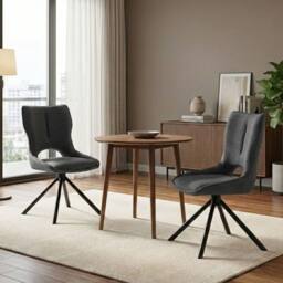HOME LUXE INTERIOR Set of 2 Grey Roseland 360 Swivel Dining Chairs - Modern Fabric - thumbnail 4