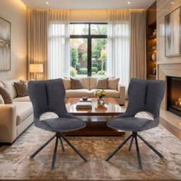 HOME LUXE INTERIOR Set of 2 Grey Roseland 360 Swivel Dining Chairs - Modern Fabric - thumbnail 2