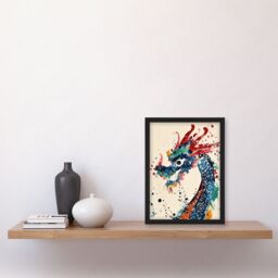 Artery8 Wall Art Print Colourful Chinese Dragon Watercolour Paint Splat Art Framed Poster in Black - Size: A4 - thumbnail 4