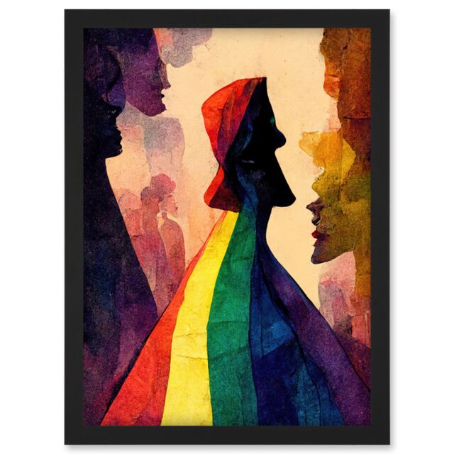 Artery8 The Others Abstract LGBTQ Rainbow Figures Artwork Framed Wall Art Print A4 in Black - image 1