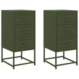 Berkfield Home Bedside Cabinets 2 pcs Olive Green 36x39x78 cm Steel - Size: 36 x 39 x 78 cm - thumbnail 2