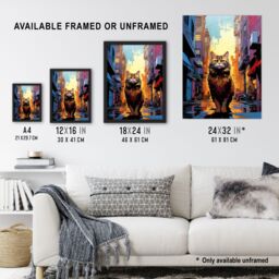 "Artery8 Wall Art Print Street Cat Lover Gift Pet Portrait City Sunset Artwork Painting Art Framed - Size: W12"" x H16""" - thumbnail 3