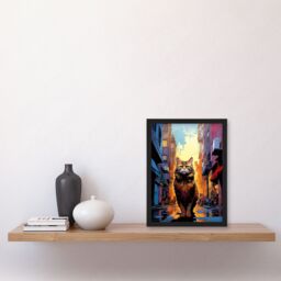 "Artery8 Wall Art Print Street Cat Lover Gift Pet Portrait City Sunset Artwork Painting Art Framed - Size: W12"" x H16""" - thumbnail 4
