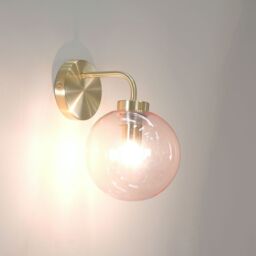 ValueLights Frenchie Pink Tinted Glass Globe Single Gold Stem Wall Light