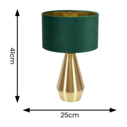 ValueLights Jax Gold Dimmable Touch Table Lamp with Velvet Drum & Gold Inner Lamp Shade in Bottle Green - thumbnail 4