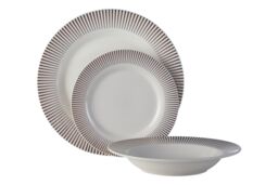 Orsina 12 Piece Spoke Porcelain Dinner Set, White Glazed Finish Dinnerware, Perfect For Daily Use or Special Occasion