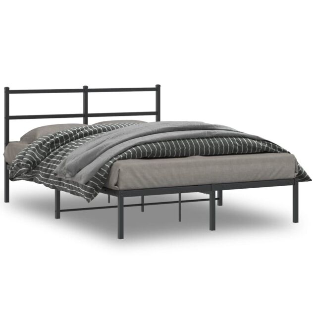 Berkfield Home Metal Bed Frame without Mattress with Headboard Black 140x200cm - Size: 140x200 cm - image 1