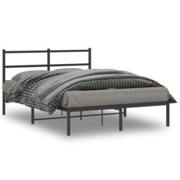 Berkfield Home Metal Bed Frame without Mattress with Headboard Black 140x200cm - Size: 140x200 cm - thumbnail 1