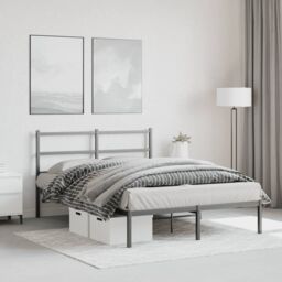 Berkfield Home Metal Bed Frame without Mattress with Headboard Black 140x200cm - Size: 140x200 cm - thumbnail 3