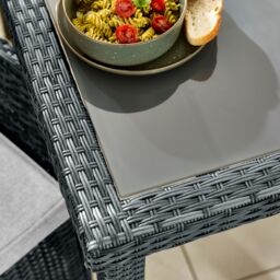 FurnitureboxUK Barbados Rattan Outdoor Garden Dining Set, PE Rattan & Cushions, 4 Chairs 1 Square Glass Top Outdoor Table in Grey - thumbnail 4