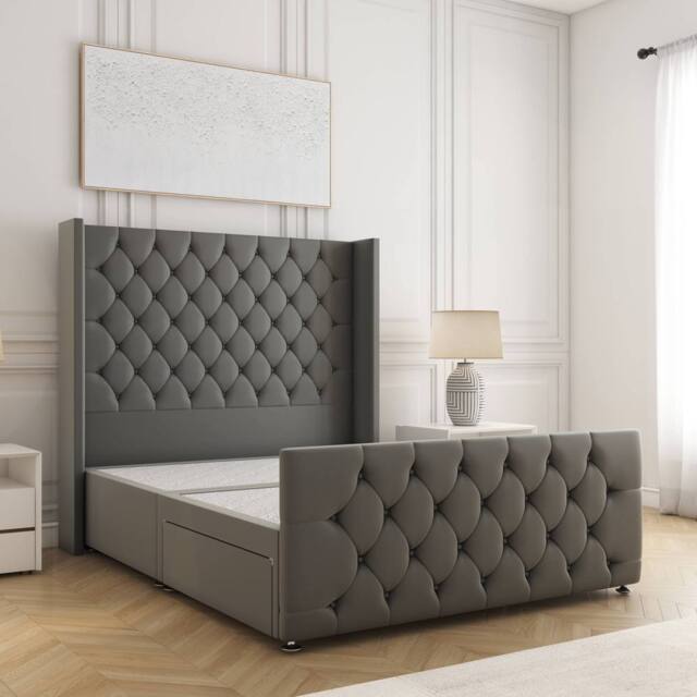"BSSPOKE Florida Divan Bed Plush Velvet 54"" Headboard No Mattress No Drawers in Grey - Size: Single" - image 1