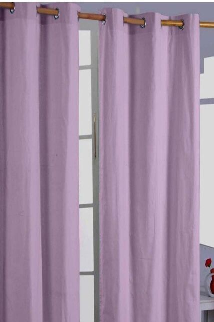 Homescapes Plain Cotton Ready Made Eyelet Curtain Pair in Mauve - Size: 117 cm width x 137 cm drop - image 1