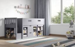 Flair Charlie Staircase Mid Sleeper Cabin Bed with Storage & Desk in Grey - Size: Single - thumbnail 2