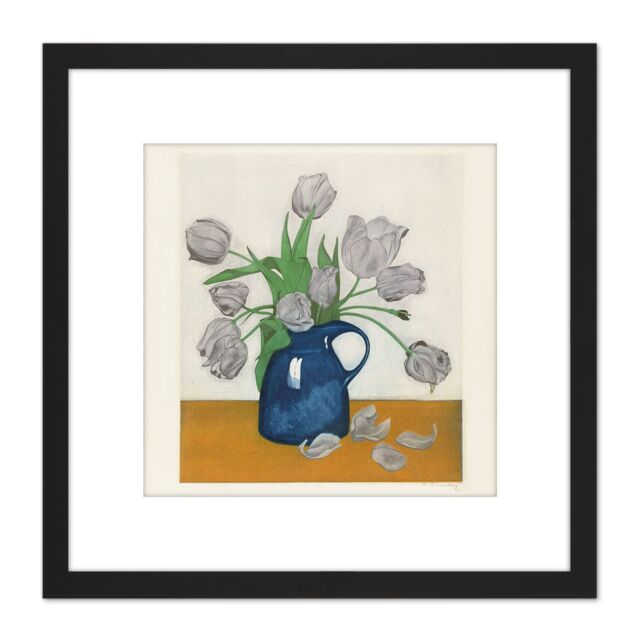 Artery8 Everbag Tulip Flowers Jug Etching 8X8 Inch Square Wooden Framed Wall Art Print Picture with Mount in Black - image 1