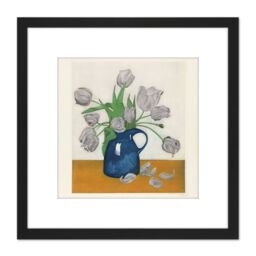 Artery8 Everbag Tulip Flowers Jug Etching 8X8 Inch Square Wooden Framed Wall Art Print Picture with Mount in Black - thumbnail 1