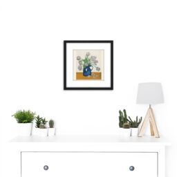 Artery8 Everbag Tulip Flowers Jug Etching 8X8 Inch Square Wooden Framed Wall Art Print Picture with Mount in Black - thumbnail 2