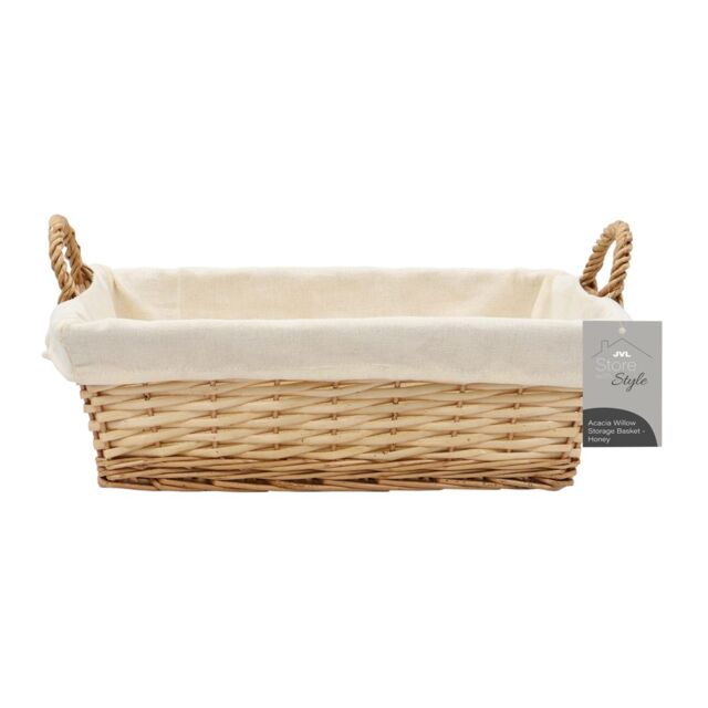 JVL Hand Woven Acacia Rectangular Willow Storage Basket with Lining in Gold - Size: Small - image 1
