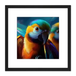 Artery8 Blue & Gold Macaw Parrot Vibrant Colourful Oil Painting Square Wooden Framed Wall Art Print Picture 8X8 Inch in Black - thumbnail 1
