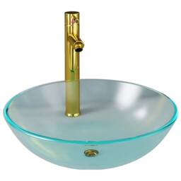 Berkfield Home Bathroom Sink with Tap & Push Drain Frosted Tempered Glass in Gold