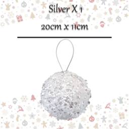 VFM e-Store Christmas Hanging Ball Decoration 20cm x 11cm Silver X 1 - Size: 20 cm x 11 cm - thumbnail 2