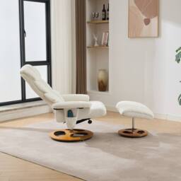Direct Wicker Chenille Upholstered Massage Recliner with Ottoman Footstool in White - Size: 1 Pack - thumbnail 6