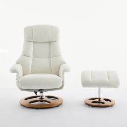 Direct Wicker Chenille Upholstered Massage Recliner with Ottoman Footstool in White - Size: 1 Pack - thumbnail 4