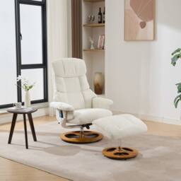 Direct Wicker Chenille Upholstered Massage Recliner with Ottoman Footstool in White - Size: 1 Pack - thumbnail 1