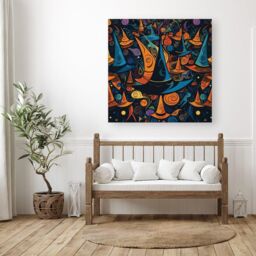 Warren Reed - Designer Imaginative Abstract Witches Hats Canvas in Orange - Size: w40 inch x h40 inch - thumbnail 3
