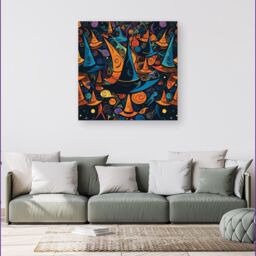 Warren Reed - Designer Imaginative Abstract Witches Hats Canvas in Orange - Size: w40 inch x h40 inch - thumbnail 4